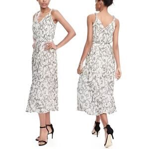 Banana Republic Chiffon Pleated Sleeveless Floral Midi Dress Gray Size 2